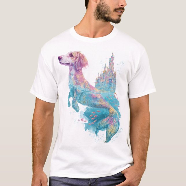 Sjöjungfru Mutt � Undervattensfantasihund T Shirt (Framsida)