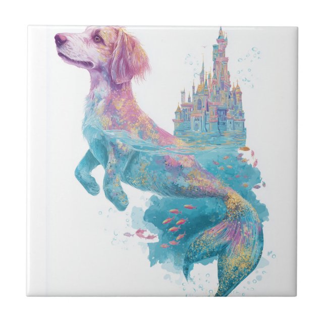 Sjöjungfru Mutt � Underwater Fantasy Hund Kakelplatta (Framsidan)