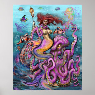 Sjöjungfru n Octopus Poster