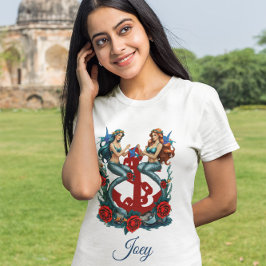 Sjöjungfru Nautical Anchor Vapensköld T-Shirt