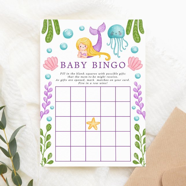 Sjöjungfru Ocean Baby Shower Bingo Spel Inbjudan (Skapare uppladdad)