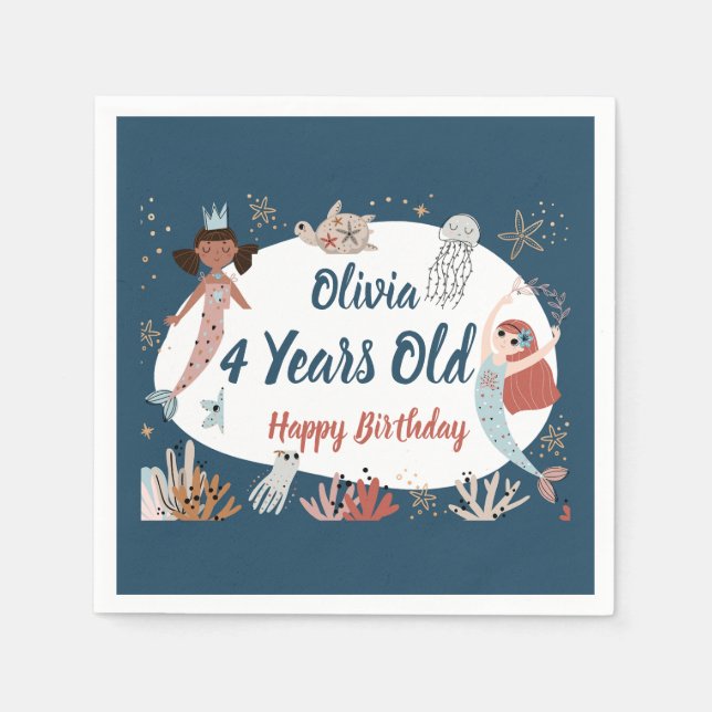 Sjöjungfru Ocean Sea Beach Party Octopus Birthday  Pappersservett (Framsidan)