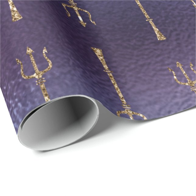 Sjöjungfru Oceanen Glitter Blue Navy Guld Neptun Presentpapper (Rullad Hörn)