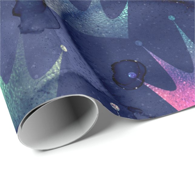 Sjöjungfru Oceanen Glitter Blue Navy Tiffany Krona Presentpapper (Rullad Hörn)