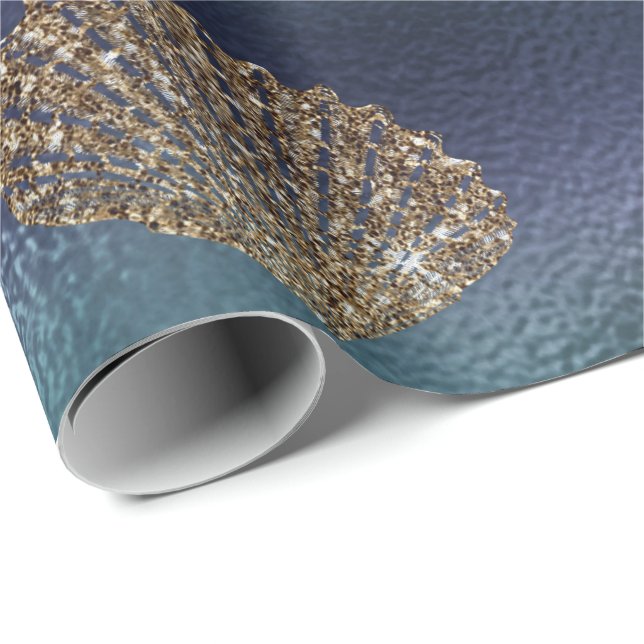 Sjöjungfru Oceanen vid den blå marinsjön Guld Presentpapper (Rullad Hörn)