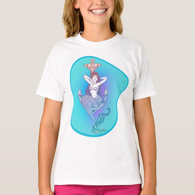 Sjöjungfru och ankare t shirt (Framsida)