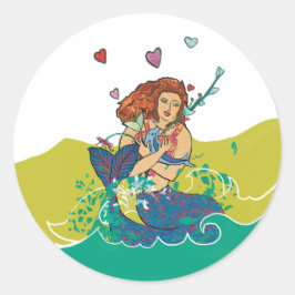 Sjöjungfru och Baby Dolphin Sticker Runt Klistermärke