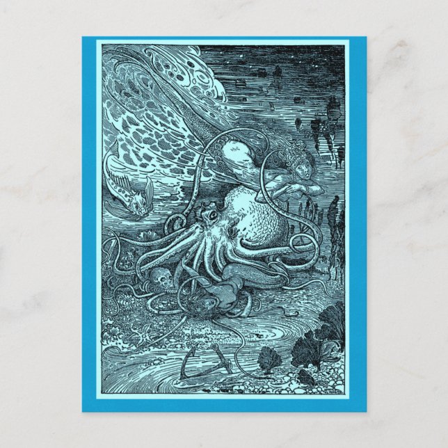 Sjöjungfru och bläckfisk vykort (Framsida)