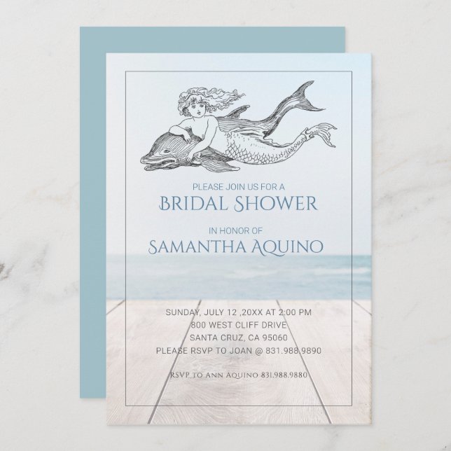 Sjöjungfru Och Delfin Bröllopsfest Inbjudningar (Fram/baksida)