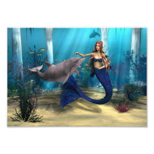 Sjöjungfru och delfin fototryck