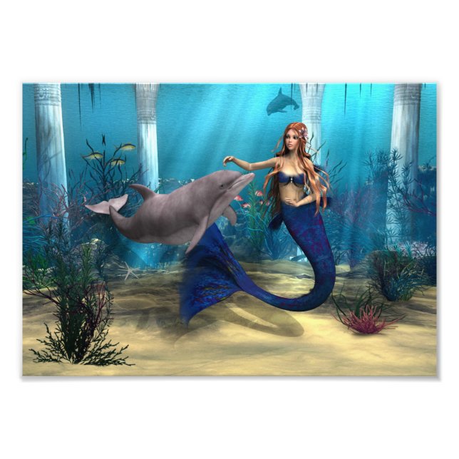 Sjöjungfru och delfin fototryck (Framsidan)