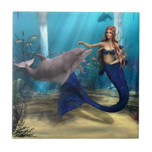 Sjöjungfru och delfin kakelplatta