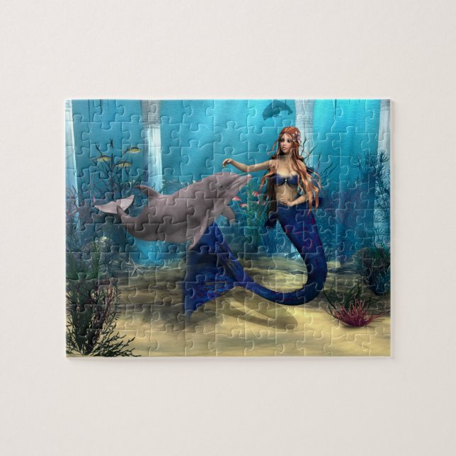 Sjöjungfru och delfin pussel (Horisontell)