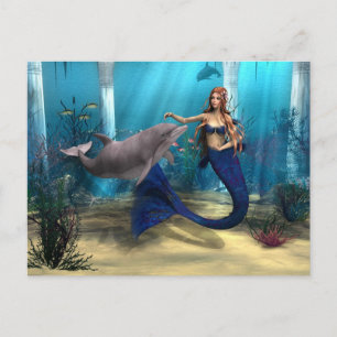 Sjöjungfru och delfin vykort