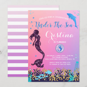 Sjöjungfru och delfiner under Födelsedagsfesten Se Inbjudningar