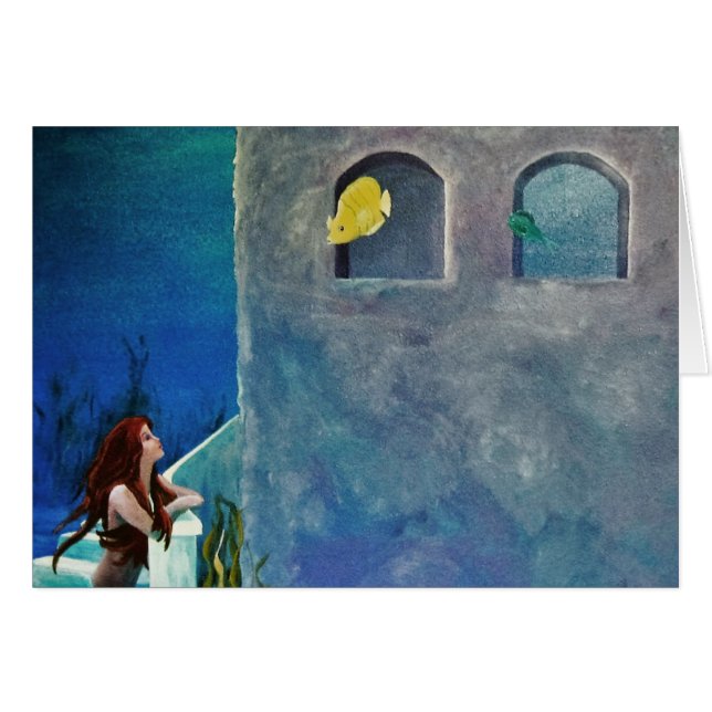 Sjöjungfru och fisk vid undervattensCastle Hälsningskort (Framsidan Horizontal)