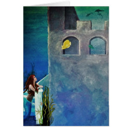 Sjöjungfru och fisk vid undervattensCastle Hälsningskort