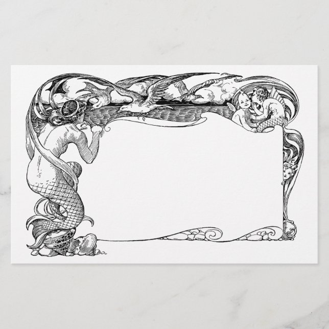 Sjöjungfru och fiskmåsar brevpapper (Framsida)