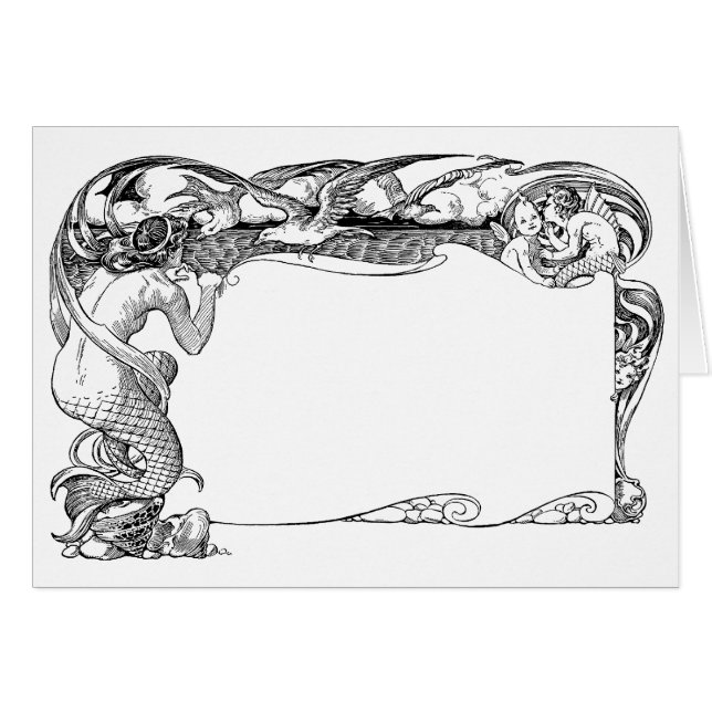 Sjöjungfru och fiskmåsar hälsningskort (Framsidan Horizontal)