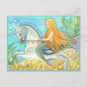 SJÖJUNGFRU- OCH HAVSTALLION, WHIMSICAL FANTASY UNI VYKORT