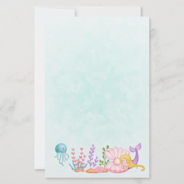 Sjöjungfru och maneter under havsytans vattenfärg (Framsida)