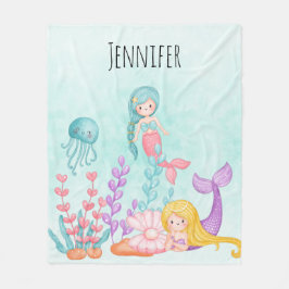 Sjöjungfru och maneter under havsytans vattenfärg fleecefilt