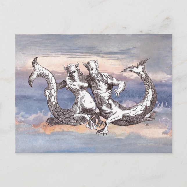 SJÖJUNGFRU OCH MERMAN I OCEAN HIMLAR VYKORT (Framsida)