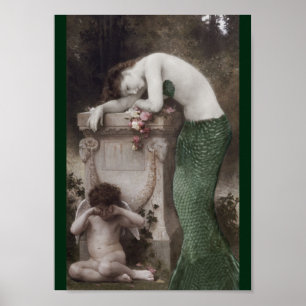Sjöjungfru och mycket liten Cupid Poster
