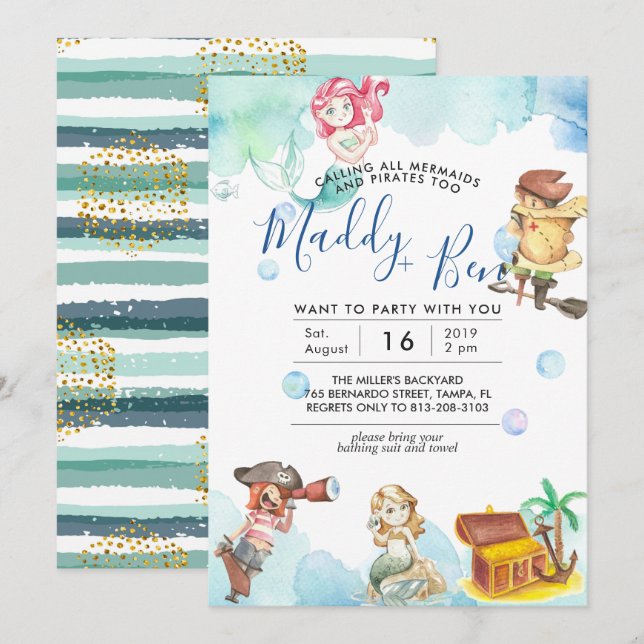 Sjöjungfru och Pirat | Gemensam inbjudan från Bass (Fram/baksida)