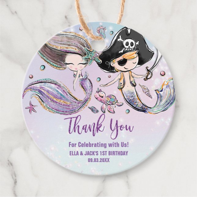 Sjöjungfru och Pirat under havets Bassäng födelsed Gåvor Etiketter (Framsida)