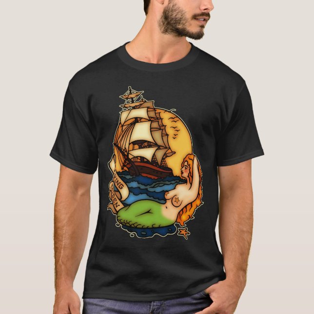 Sjöjungfru- och piratfrakt tee shirt (Framsida)