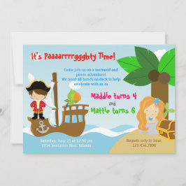 Sjöjungfru- och pirattwillingar fogar ihop inbjudningar