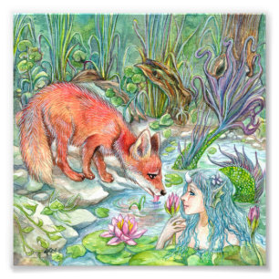 Sjöjungfru och räv fototryck