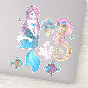 Sjöjungfru och Seahorse Svan Sticker Klistermärken