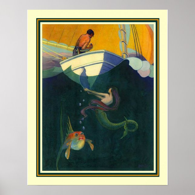 Sjöjungfru och segelbåt 1 920 Skriv ut 16 x 20 Poster (Framsidan)