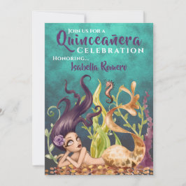 Sjöjungfru och sjöhäst under Sea Quinceañera Inbjudningar