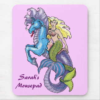 Sjöjungfru och sjöhäst Watercolor Mousepad Musmatta