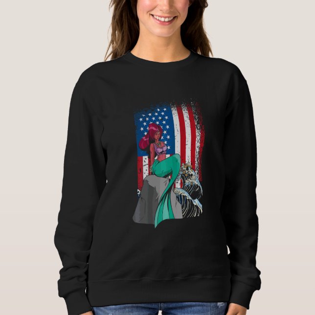 Sjöjungfru och Sjöjungfru för amerikansk Flagga T Shirt (Framsida)