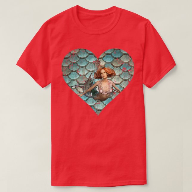Sjöjungfru och Sjöjungfru  hjärtblåsa och turkos T Shirt (Design framsida)