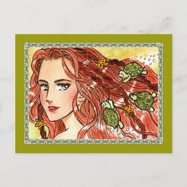 Sjöjungfru och sköldpaddor vykort (Framsida)