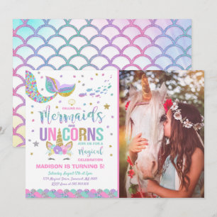 Sjöjungfru och Unicorn Birthday Investigation Magi Inbjudningar