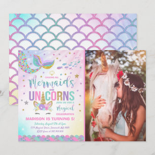 Sjöjungfru och Unicorn Birthday Investigation Magi Inbjudningar