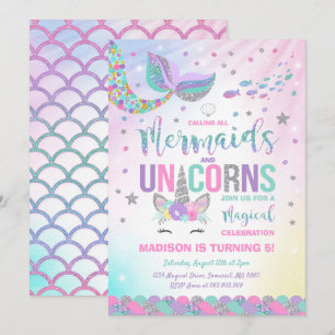 Sjöjungfru och Unicorn Birthday Investigation Magi Inbjudningar
