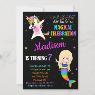 Sjöjungfru- och Unicorn-födelsedagsinbjudan Inbjudningar