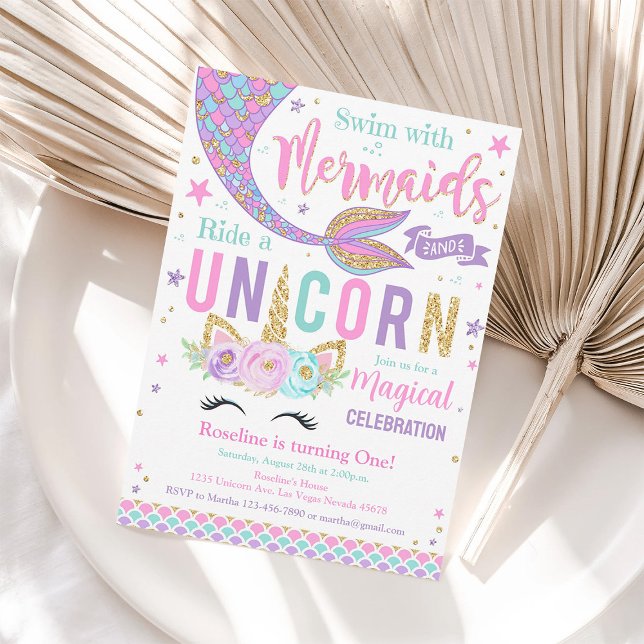 Sjöjungfru och Unicorn Magic Birthday Inbjudningar (Skapare uppladdad)
