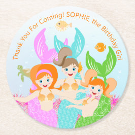 Sjöjungfru och vänner, giftig Födelsedagsfest Underlägg Papper Rund