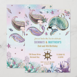 Sjöjungfru och Whale Pirat Twillingars gemensamma  Inbjudningar