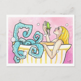 Sjöjungfru Octopus i ett Bathtub fantasi-vykort Vykort