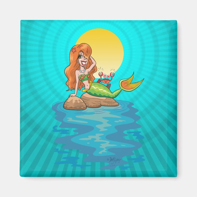 Sjöjungfru om Sten med vännen under Gult Måne Magnet (Framsidan)