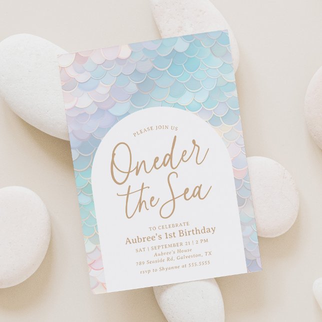 Sjöjungfru Oneder Sea 1:a födelsedagen Party Inbjudningar (Skapare uppladdad)